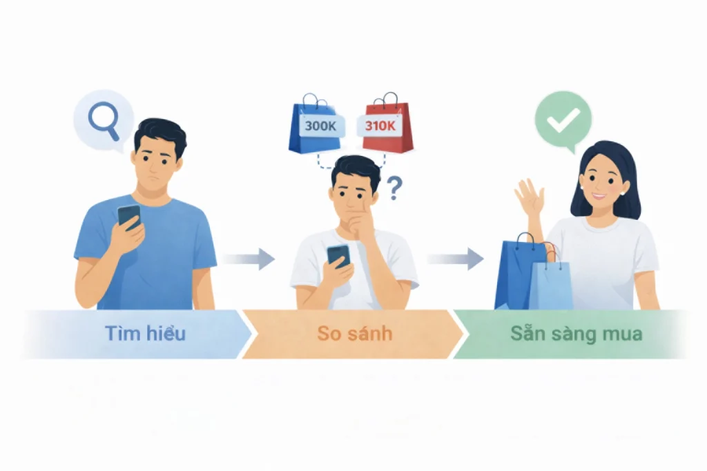 Các giai đoạn của người inbox từ tìm hiểu đến sẵn sàng mua