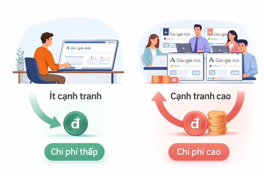 mức độ cạnh tranh ảnh hưởng đến chi phí google ads