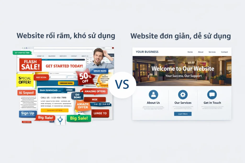 So sánh website rối rắm và website đơn giản dễ sử dụng